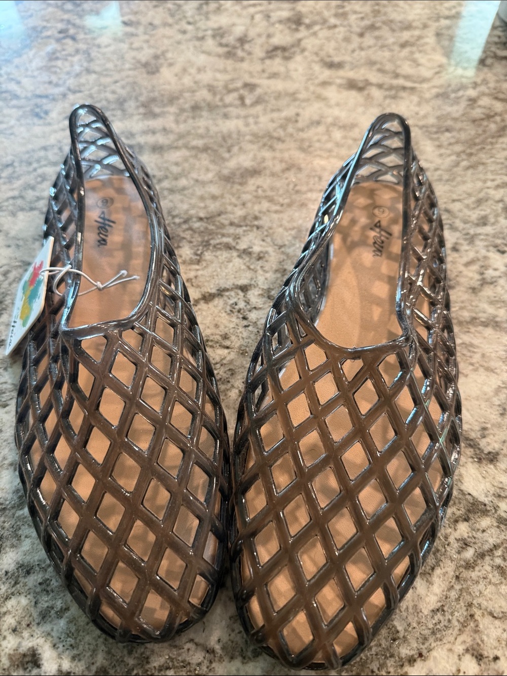 Women’s Black Cage Flats - Stylish Jelly Slip-Ons